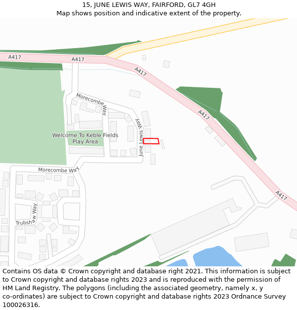 15, JUNE LEWIS WAY, FAIRFORD, GL7 4GH: Location map and indicative extent of plot