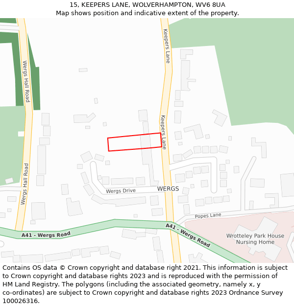 15, KEEPERS LANE, WOLVERHAMPTON, WV6 8UA: Location map and indicative extent of plot