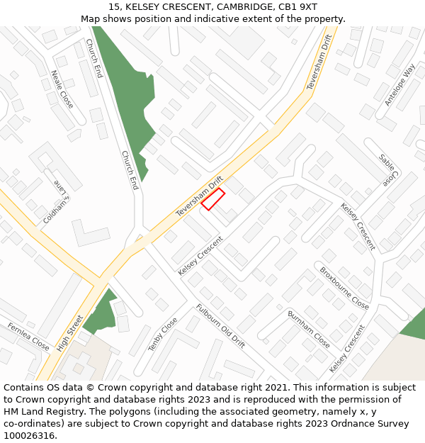 15, KELSEY CRESCENT, CAMBRIDGE, CB1 9XT: Location map and indicative extent of plot