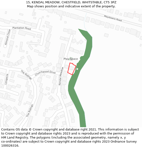 15, KENDAL MEADOW, CHESTFIELD, WHITSTABLE, CT5 3PZ: Location map and indicative extent of plot