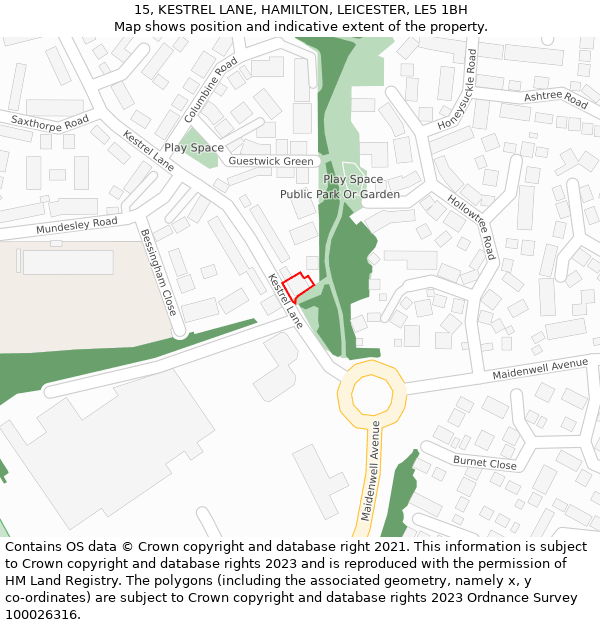 15, KESTREL LANE, HAMILTON, LEICESTER, LE5 1BH: Location map and indicative extent of plot