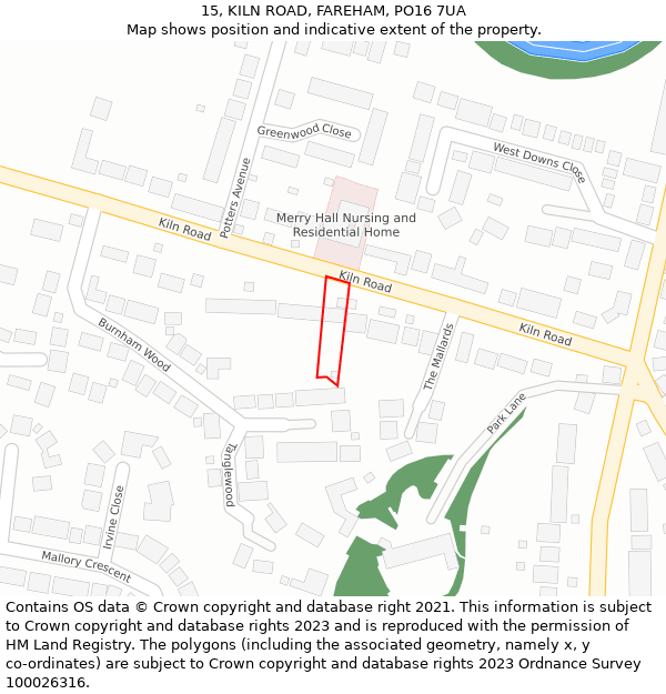 15, KILN ROAD, FAREHAM, PO16 7UA: Location map and indicative extent of plot