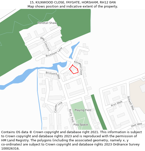 15, KILNWOOD CLOSE, FAYGATE, HORSHAM, RH12 0AN: Location map and indicative extent of plot