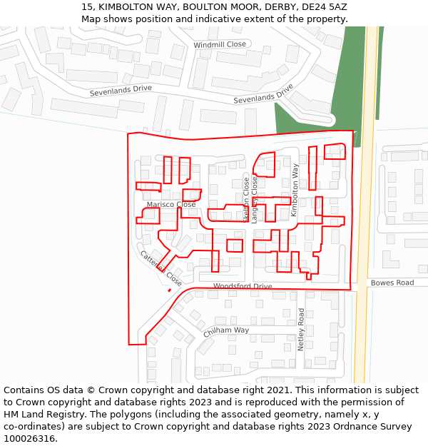 15, KIMBOLTON WAY, BOULTON MOOR, DERBY, DE24 5AZ: Location map and indicative extent of plot