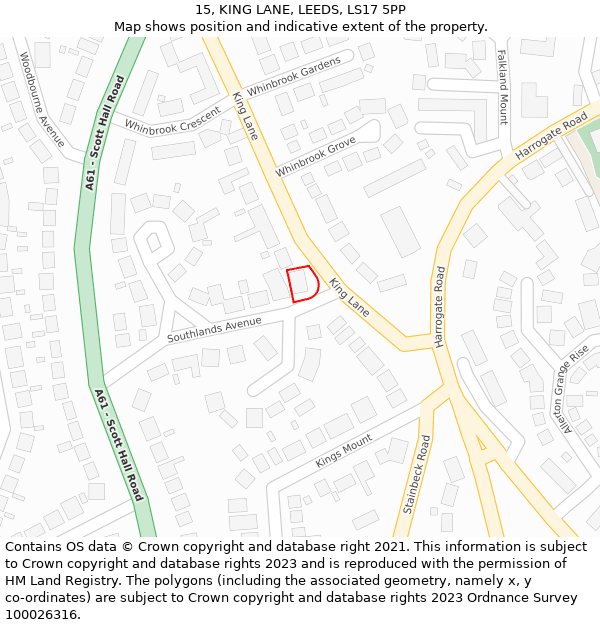 15, KING LANE, LEEDS, LS17 5PP: Location map and indicative extent of plot