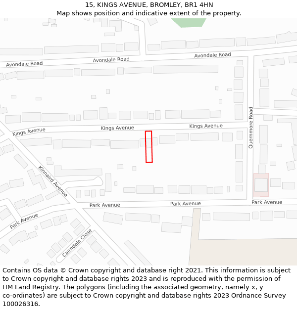 15, KINGS AVENUE, BROMLEY, BR1 4HN: Location map and indicative extent of plot