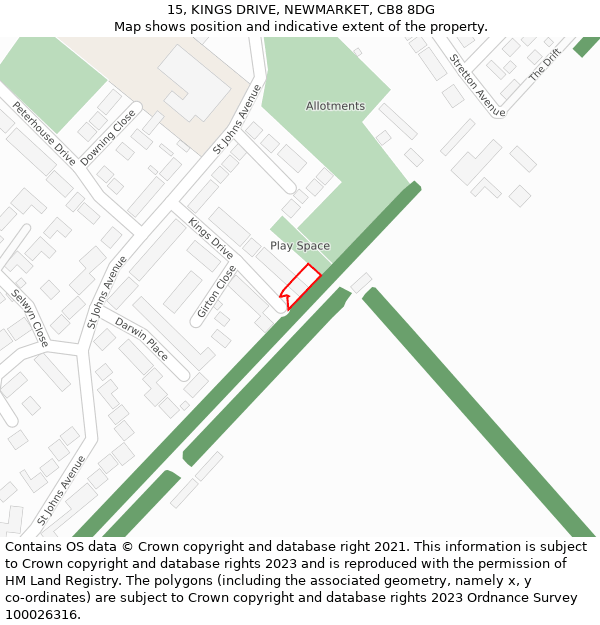 15, KINGS DRIVE, NEWMARKET, CB8 8DG: Location map and indicative extent of plot