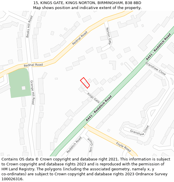 15, KINGS GATE, KINGS NORTON, BIRMINGHAM, B38 8BD: Location map and indicative extent of plot