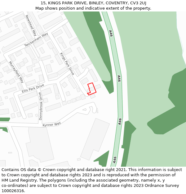 15, KINGS PARK DRIVE, BINLEY, COVENTRY, CV3 2UJ: Location map and indicative extent of plot