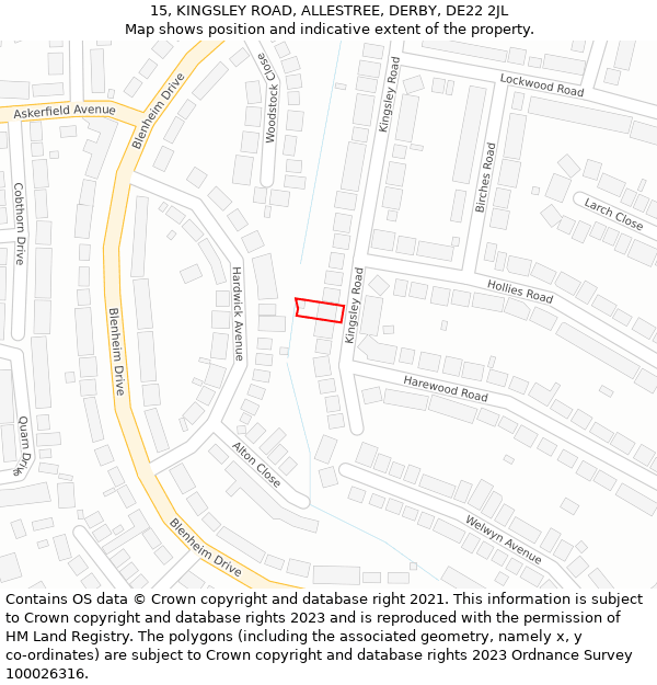 15, KINGSLEY ROAD, ALLESTREE, DERBY, DE22 2JL: Location map and indicative extent of plot