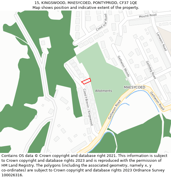 15, KINGSWOOD, MAESYCOED, PONTYPRIDD, CF37 1QE: Location map and indicative extent of plot