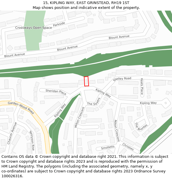 15, KIPLING WAY, EAST GRINSTEAD, RH19 1ST: Location map and indicative extent of plot