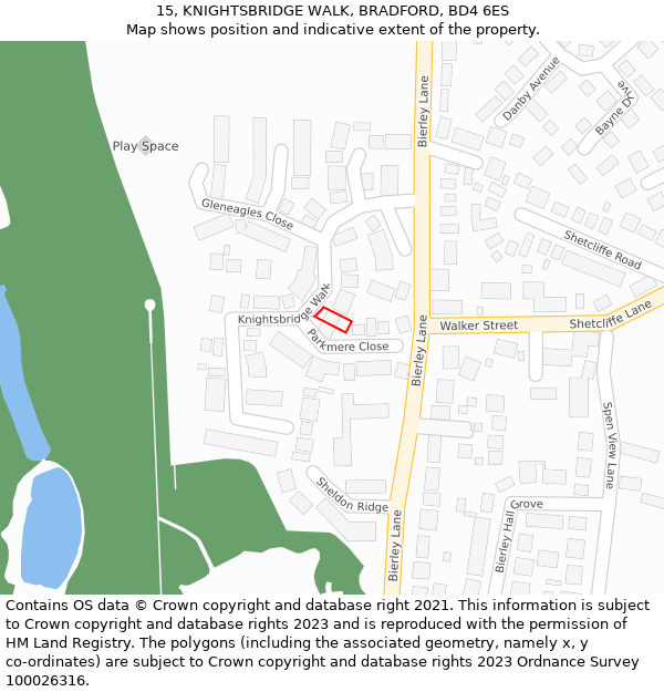 15, KNIGHTSBRIDGE WALK, BRADFORD, BD4 6ES: Location map and indicative extent of plot