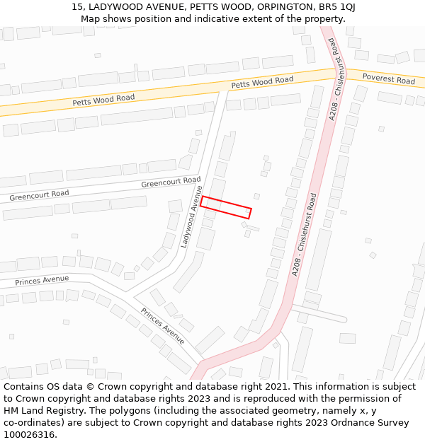 15, LADYWOOD AVENUE, PETTS WOOD, ORPINGTON, BR5 1QJ: Location map and indicative extent of plot