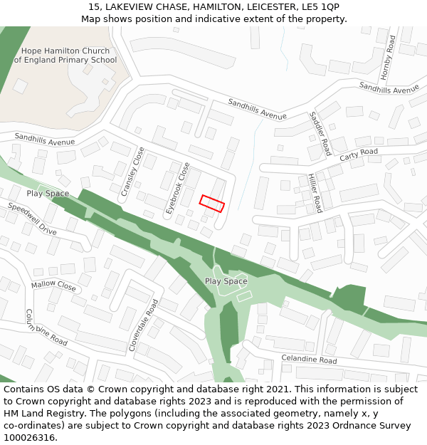 15, LAKEVIEW CHASE, HAMILTON, LEICESTER, LE5 1QP: Location map and indicative extent of plot