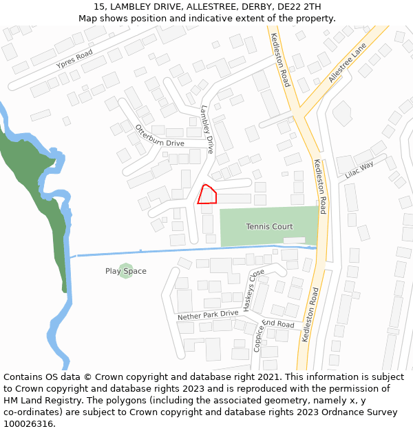 15, LAMBLEY DRIVE, ALLESTREE, DERBY, DE22 2TH: Location map and indicative extent of plot