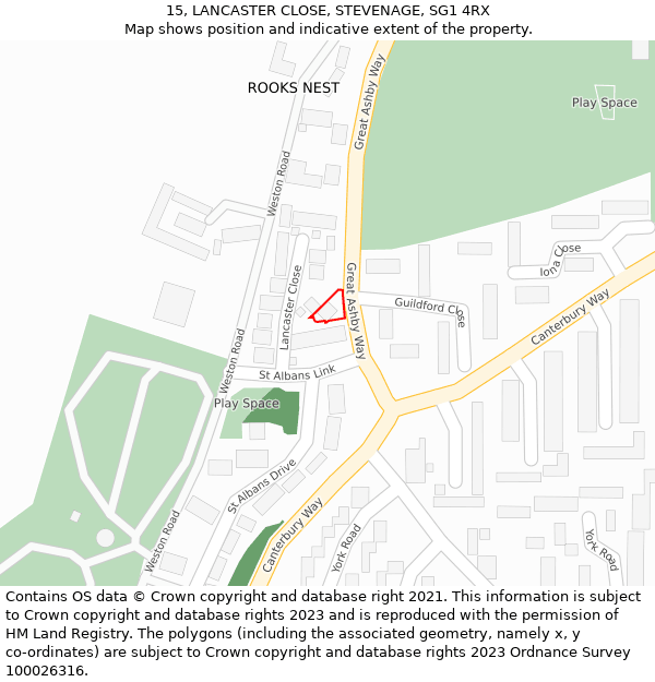 15, LANCASTER CLOSE, STEVENAGE, SG1 4RX: Location map and indicative extent of plot