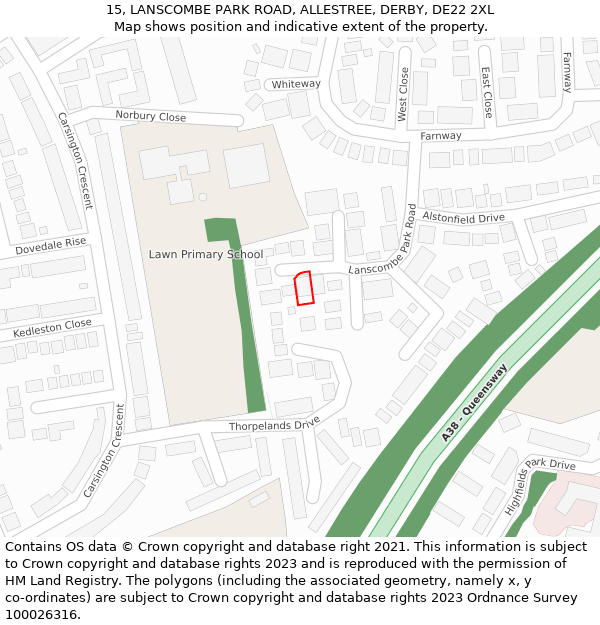 15, LANSCOMBE PARK ROAD, ALLESTREE, DERBY, DE22 2XL: Location map and indicative extent of plot