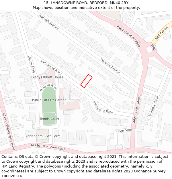 15, LANSDOWNE ROAD, BEDFORD, MK40 2BY: Location map and indicative extent of plot