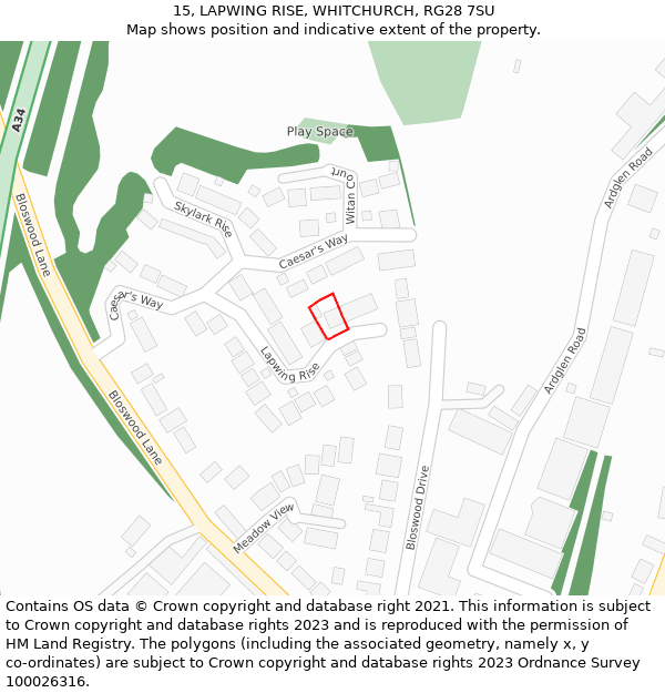 15, LAPWING RISE, WHITCHURCH, RG28 7SU: Location map and indicative extent of plot