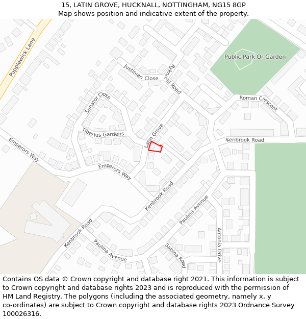 15, LATIN GROVE, HUCKNALL, NOTTINGHAM, NG15 8GP: Location map and indicative extent of plot