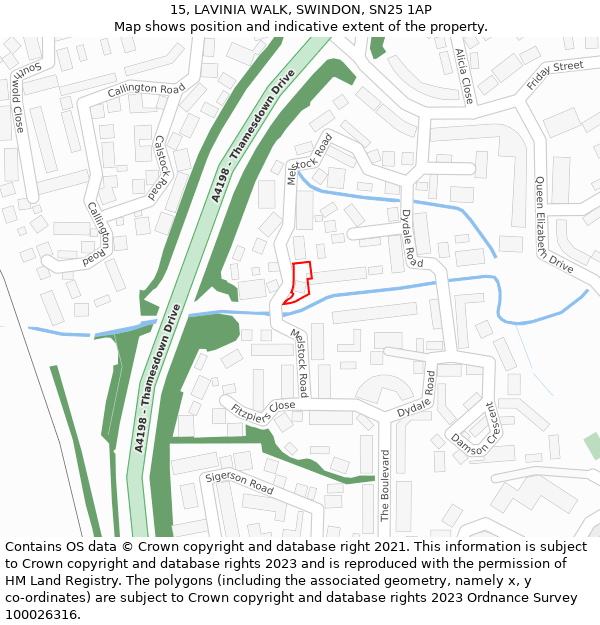 15, LAVINIA WALK, SWINDON, SN25 1AP: Location map and indicative extent of plot