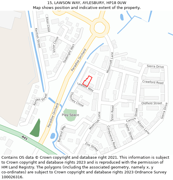 15, LAWSON WAY, AYLESBURY, HP18 0UW: Location map and indicative extent of plot