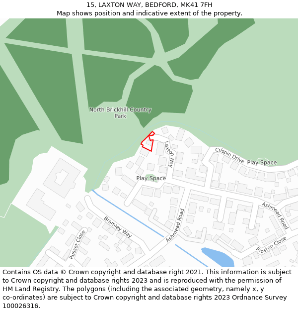 15, LAXTON WAY, BEDFORD, MK41 7FH: Location map and indicative extent of plot