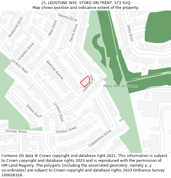 15, LEDSTONE WAY, STOKE-ON-TRENT, ST3 5UQ: Location map and indicative extent of plot