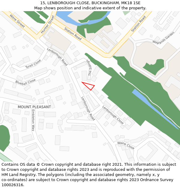 15, LENBOROUGH CLOSE, BUCKINGHAM, MK18 1SE: Location map and indicative extent of plot