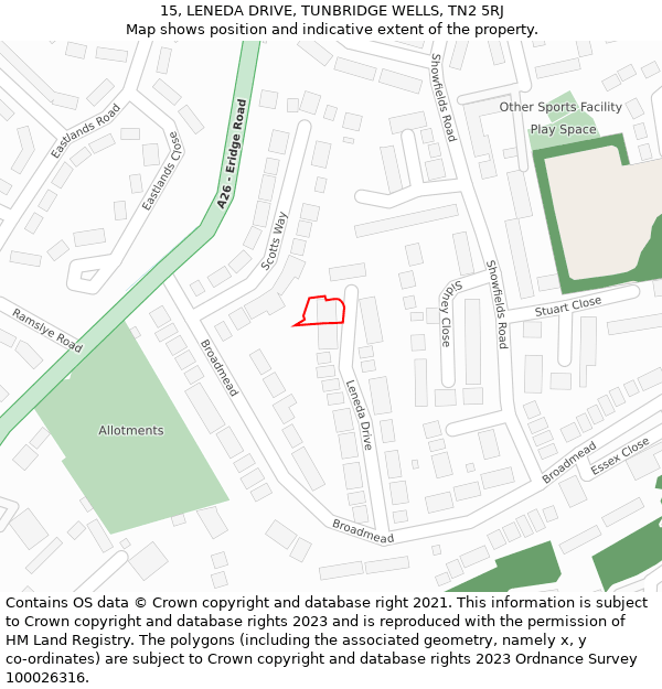 15, LENEDA DRIVE, TUNBRIDGE WELLS, TN2 5RJ: Location map and indicative extent of plot