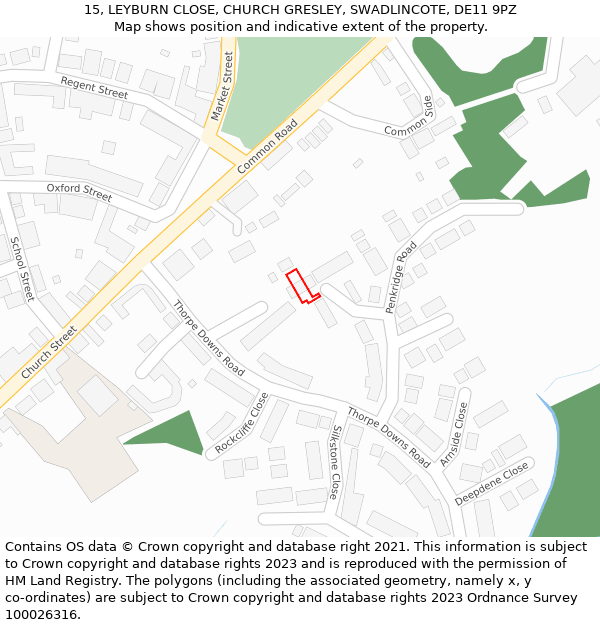 15, LEYBURN CLOSE, CHURCH GRESLEY, SWADLINCOTE, DE11 9PZ: Location map and indicative extent of plot