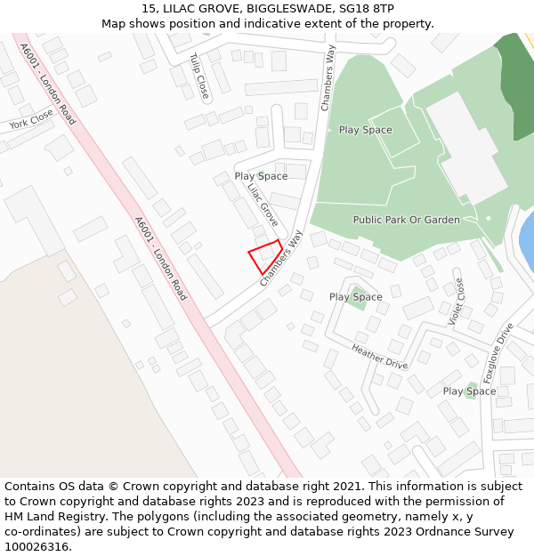 15, LILAC GROVE, BIGGLESWADE, SG18 8TP: Location map and indicative extent of plot