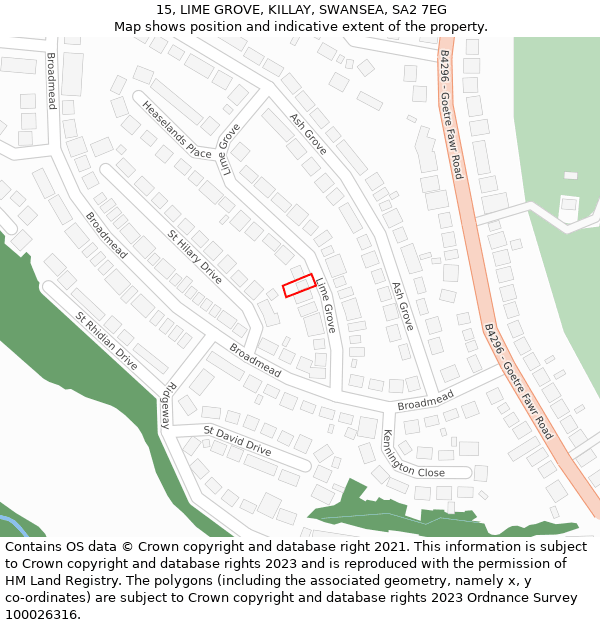 15, LIME GROVE, KILLAY, SWANSEA, SA2 7EG: Location map and indicative extent of plot