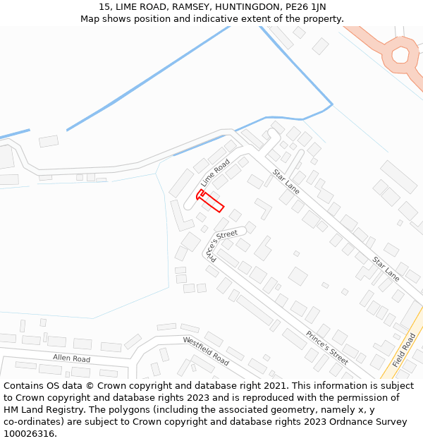 15, LIME ROAD, RAMSEY, HUNTINGDON, PE26 1JN: Location map and indicative extent of plot