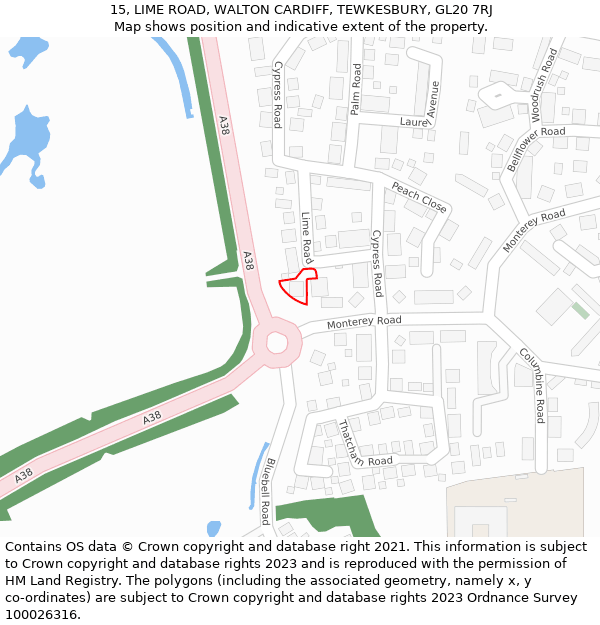 15, LIME ROAD, WALTON CARDIFF, TEWKESBURY, GL20 7RJ: Location map and indicative extent of plot