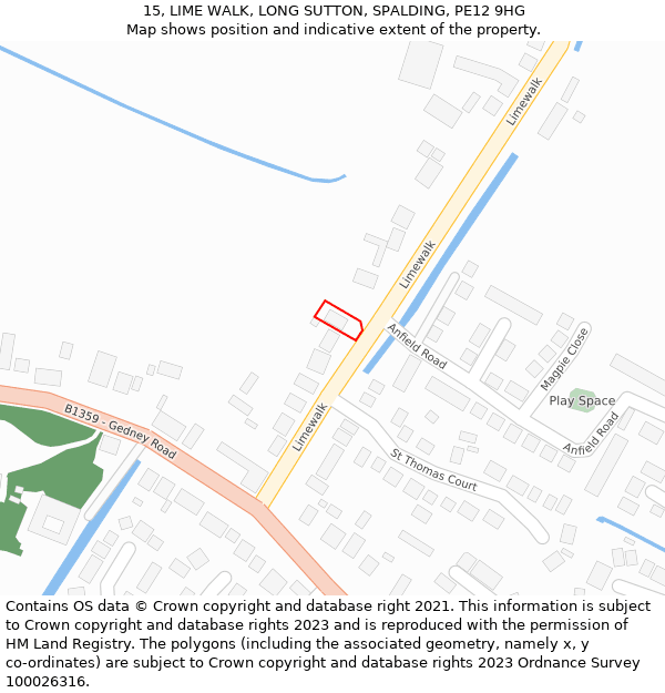 15, LIME WALK, LONG SUTTON, SPALDING, PE12 9HG: Location map and indicative extent of plot