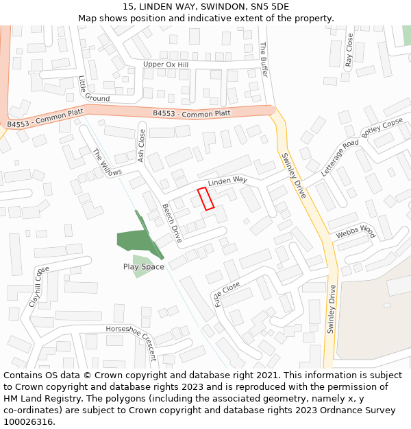15, LINDEN WAY, SWINDON, SN5 5DE: Location map and indicative extent of plot