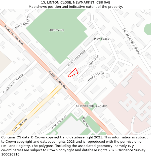 15, LINTON CLOSE, NEWMARKET, CB8 0AE: Location map and indicative extent of plot