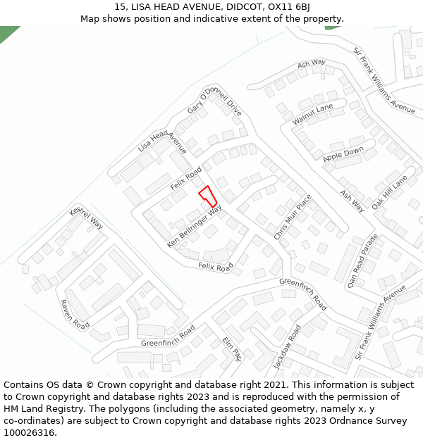 15, LISA HEAD AVENUE, DIDCOT, OX11 6BJ: Location map and indicative extent of plot