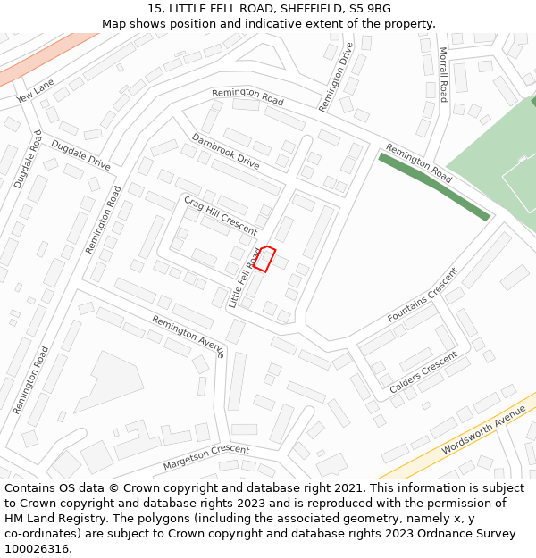 15, LITTLE FELL ROAD, SHEFFIELD, S5 9BG: Location map and indicative extent of plot