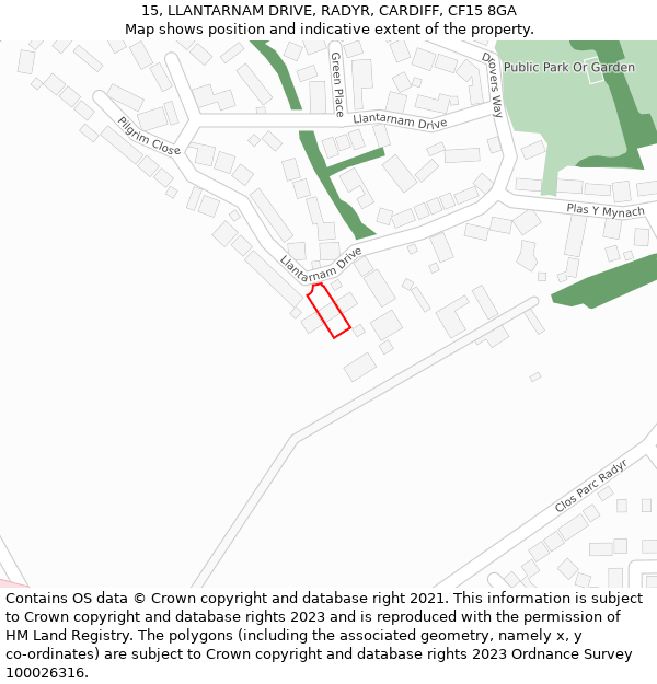 15, LLANTARNAM DRIVE, RADYR, CARDIFF, CF15 8GA: Location map and indicative extent of plot
