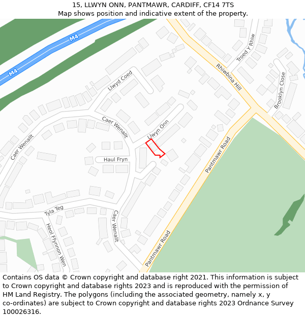 15, LLWYN ONN, PANTMAWR, CARDIFF, CF14 7TS: Location map and indicative extent of plot