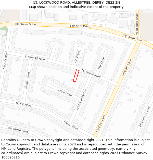 15, LOCKWOOD ROAD, ALLESTREE, DERBY, DE22 2JB: Location map and indicative extent of plot