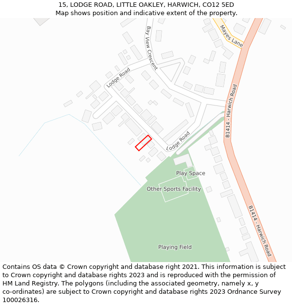 15, LODGE ROAD, LITTLE OAKLEY, HARWICH, CO12 5ED: Location map and indicative extent of plot