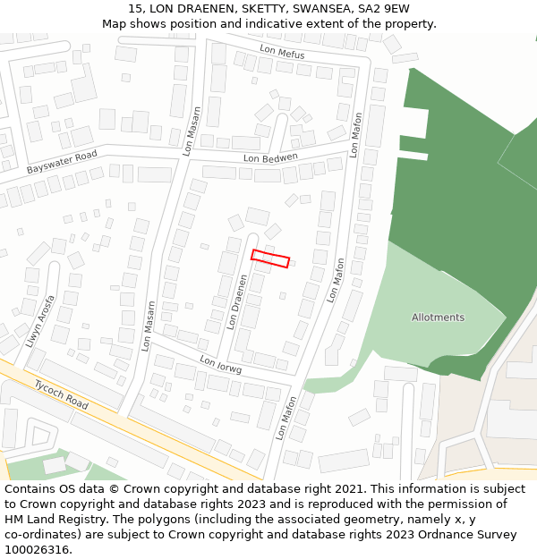 15, LON DRAENEN, SKETTY, SWANSEA, SA2 9EW: Location map and indicative extent of plot