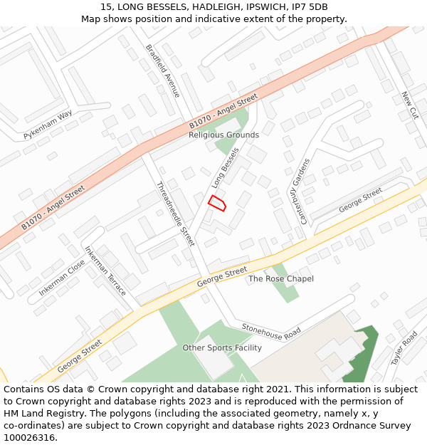 15, LONG BESSELS, HADLEIGH, IPSWICH, IP7 5DB: Location map and indicative extent of plot