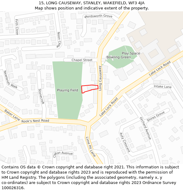 15, LONG CAUSEWAY, STANLEY, WAKEFIELD, WF3 4JA: Location map and indicative extent of plot