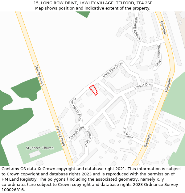 15, LONG ROW DRIVE, LAWLEY VILLAGE, TELFORD, TF4 2SF: Location map and indicative extent of plot