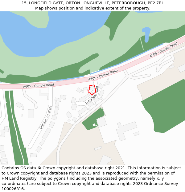 15, LONGFIELD GATE, ORTON LONGUEVILLE, PETERBOROUGH, PE2 7BL: Location map and indicative extent of plot